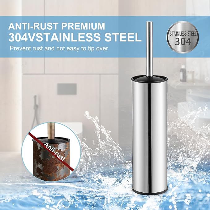 BGL Chrome Toilet Brush and Holder, Stainless Steel Toilet Brushes - Image 3