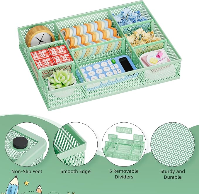 Marbrasse 2 Pack Desk Drawer Organizer, Mesh Drawer Organizer Tray - Image 6
