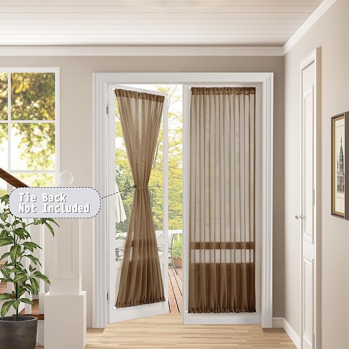Tollpiz Sheer Door Curtains Closet Linen Textured Curtains Sheer Doorway Light - Image 2