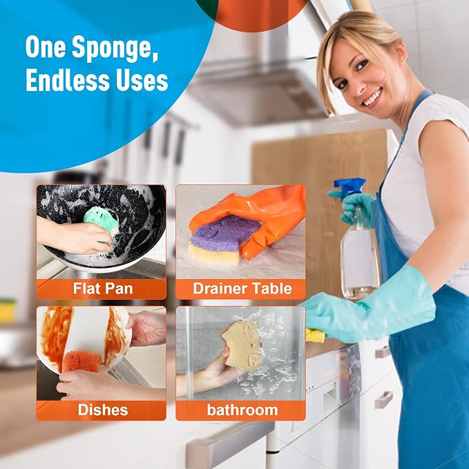 12 Pcs Scrubber Sponge Cat Smiley Shape Cleaning Sponge Double Sided Dish - Image 3