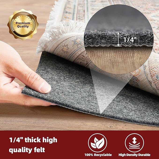 BAGAIL Felt and Natural Rubber Backing Rug Pads 1/4” Thick, 2 x 4 Ft Non Slip - Image 3
