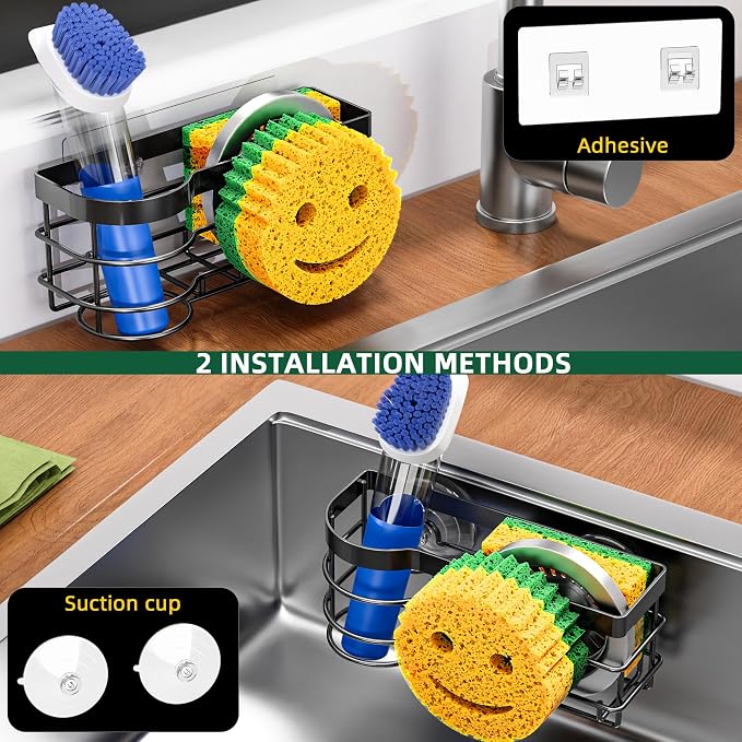 Cisily Smiley Sponge Holder for Kitchen Sink Caddy, Stainless Steel Movable - Image 3