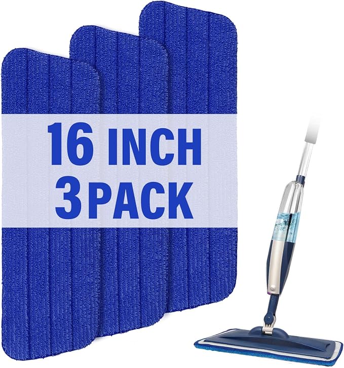16.5 inch Mop Pads Refills, 3 Pack Microfiber Reusable Replacement Flat by PANDAGRIP