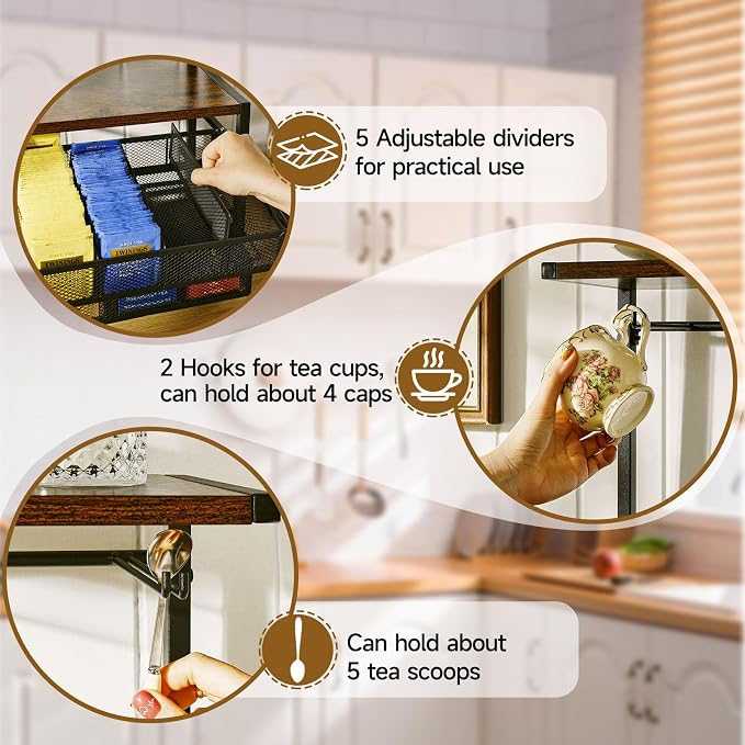 Pinzoveco Tea Bag Organizer, Large Tea Organizers and Storage Box, 2 Drawers - Image 5
