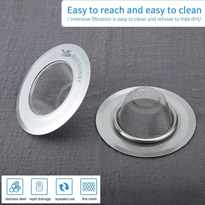 Mesh Sink Strainer Set of 2, MSY BIGSUNNY Stainless Steel Kitchen Sink Strainer - Image 6