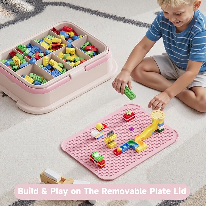 Toy Storage Organizer Box with Handle, Stackable Building Block Toy Box with - Image 2