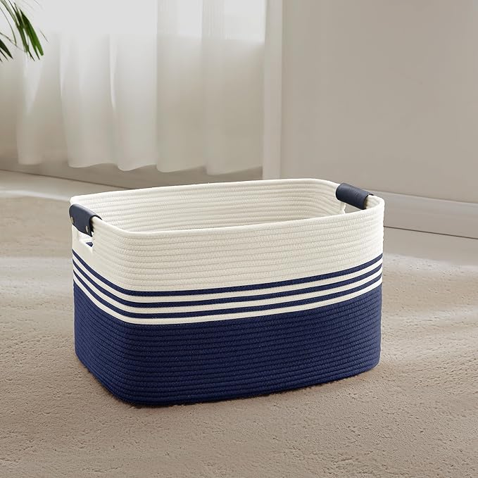 45L Small Laundry Basket with Leather Handles by ELEVATEDELEGANCETIMELESSSTYLE