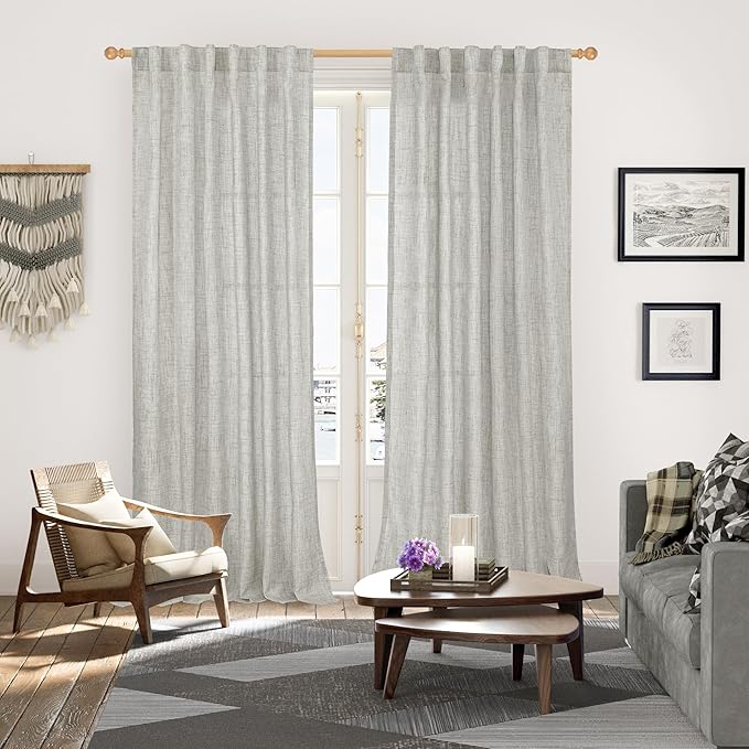 YoungsTex Light Grey Linen Curtains 90 Inch Long - Image 3