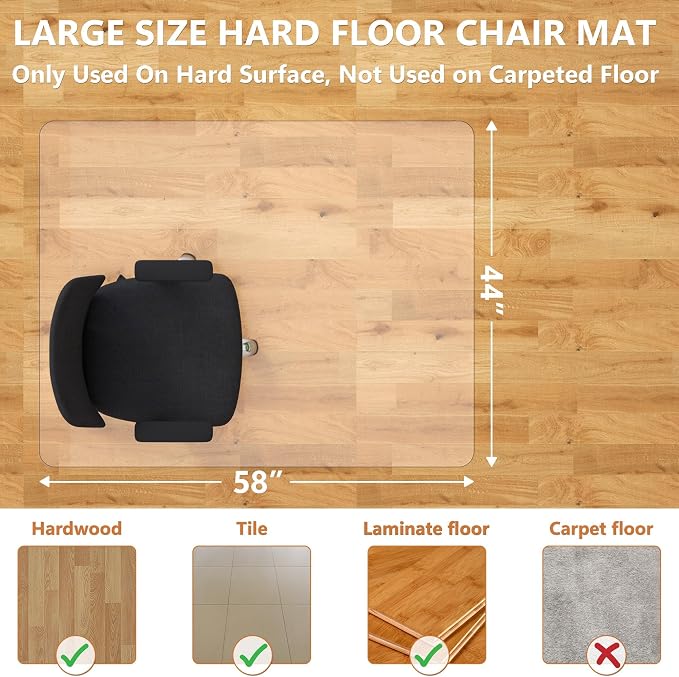 Office Chair Mat for Hardwood Floor- 44" x 58" Clear Desk Computer Chair Mat - Image 3