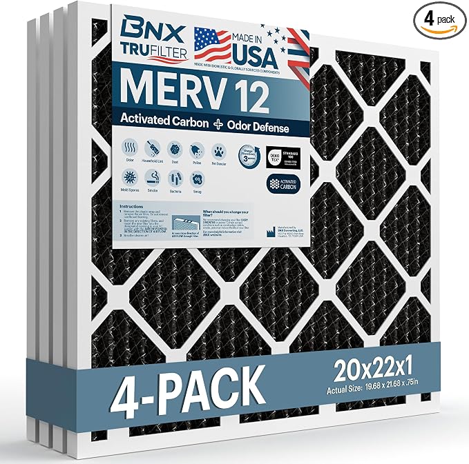 BNX TruFilter 20x22x1 MERV 12 Odor Defense AC Furnace Air Filter by BNX