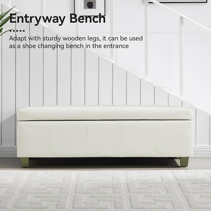 51" Faux Leather Storage Ottoman, Stitch Tufted Rectangle Upholstered End of - Image 6