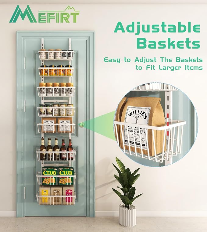 White 12 Inch Wide Narrow Over The Door Pantry Organizer, Pantry Organization - Image 3