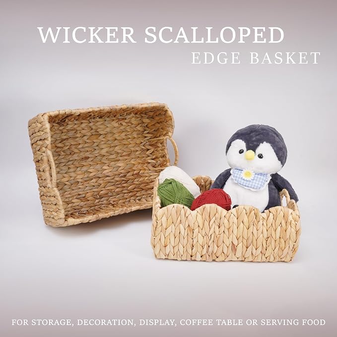 Set of 2 Scalloped Edge Wicker Storage Basket - Image 7
