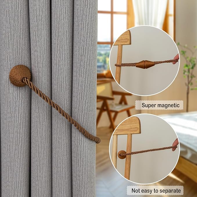 Magnetic Curtain Tiebacks 2 Pack Outdoor Rope Curtain Tie Backs Decorative - Image 4