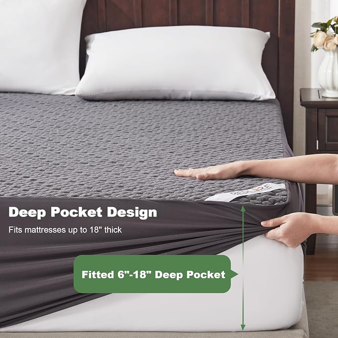 Waterproof Mattress Protector, Full Size Mattress Pad Fitted 6-15" Deep Pocket - Image 5