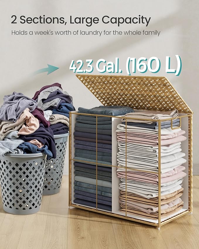 SONGMICS Laundry Hamper with Lid, 42.3 Gallon Synthetic Rattan Clothes Laundry - Image 5