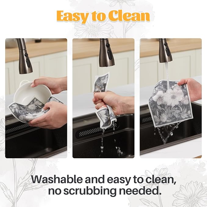JOYMOOP 12 Pack Decorate Cleaning Cloth, Reusable Absorbent Dish Towels - Image 5