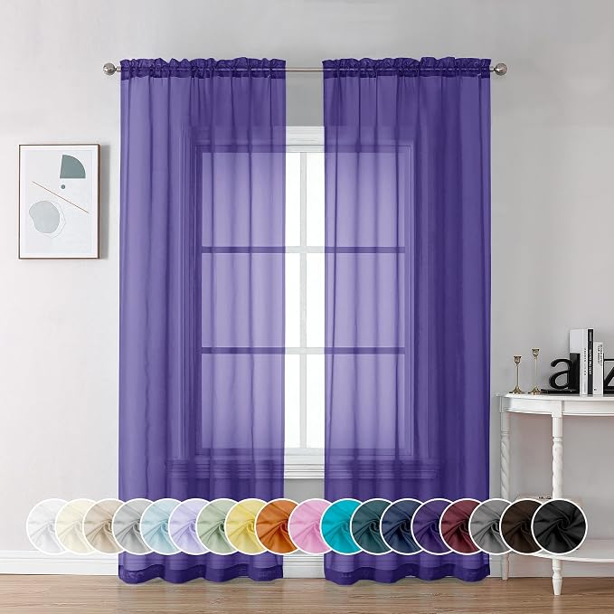 Chyhomenyc Purple Sheer Curtains 84 Inch Length 2 Panels, Light Filtering Soft by Chyhomenyc
