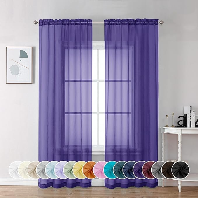 Chyhomenyc Purple Sheer Curtains 72 Inch Length 2 Panels, Light Filtering Soft by Chyhomenyc