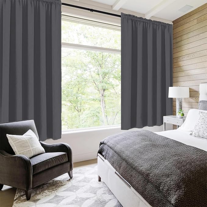DWCN Bedroom Blackout Curtains 70 x 63 Inches Length 2 Panels Set, Solid - Image 2