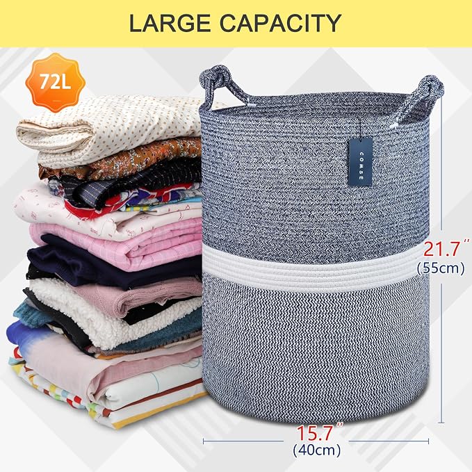 COMSE Extra Large Blanket Basket, Tall Woven Storage Basket, Nursery Hamper - Image 3
