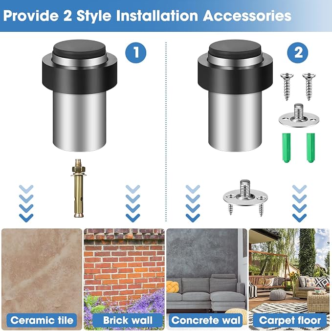 Chumia 6 Pcs Door Stopper Mounted Floor Stops Stainless Steel Cylindrical - Image 5