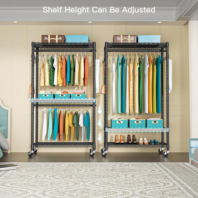 FUTASSI P1 Heavy Duty Garment Rack, 3 Tiers Adjustable Rolling Metal Closet - Image 3