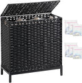 Laundry Hamper with Lid 132 L, Clothes Hamper with Lid, Handwoven Rattan by SETVSON