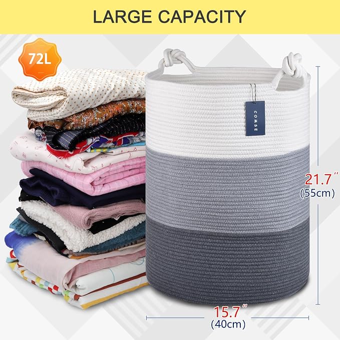 COMSE Laundry Hamper, Extra Large 15.7"x 21.7", Cotton Rope Basket - Image 3