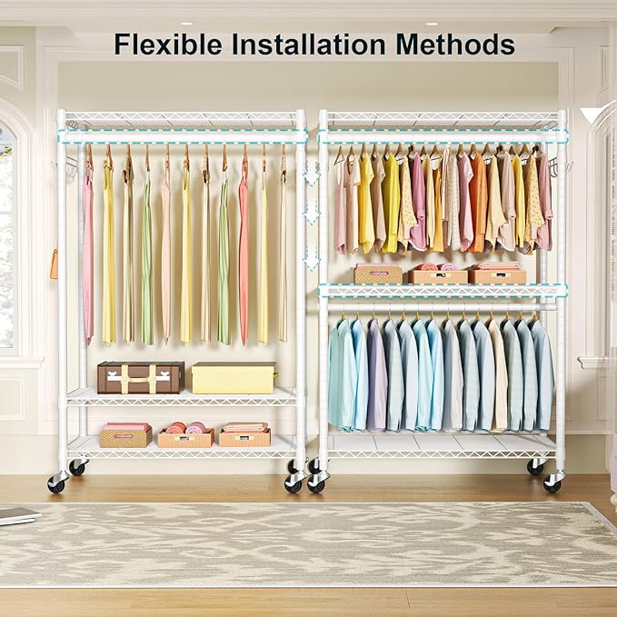 FUTASSI P1 Plus Rolling Clothes Rack, 22mm Diameter Heavy Duty Garment Rack - Image 4