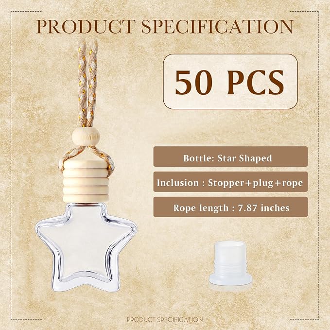 BBTO 50 Pcs Hanging Car Air Freshener Car Diffuser Bottles Empty Glass Perfume - Image 3