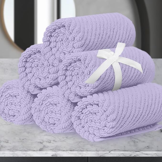 Washcloths for Showering, Thick Cotton Washcloths for Face, Lavender Face Towel by VOOVAMOVAS