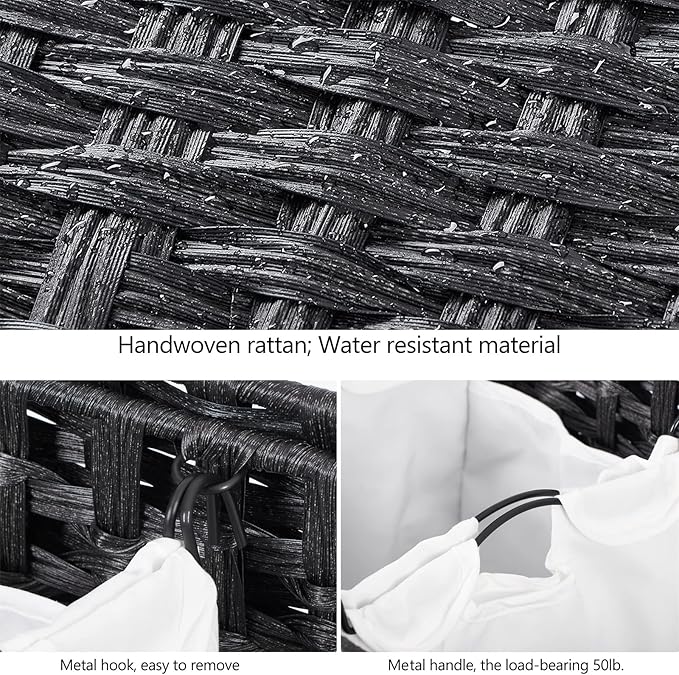 Laundry Hamper with 3 Removable Liner Bags; 132L Handwoven Rattan Laundry - Image 6