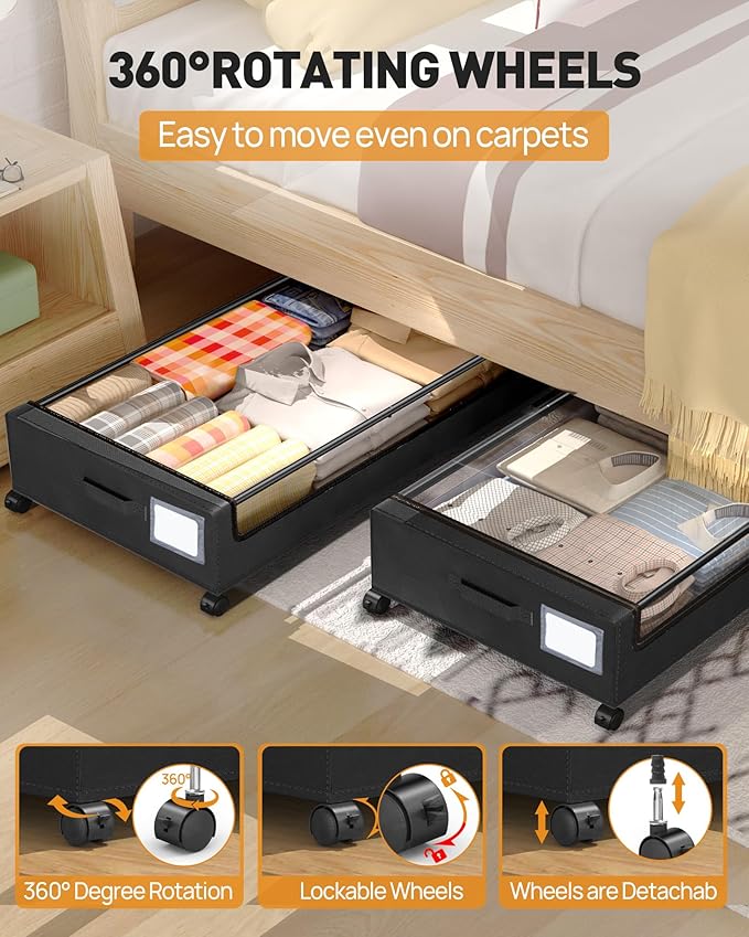 Under Bed Storage with Wheels, Square Under Bed Storage Containers, 4 Pack - Image 4