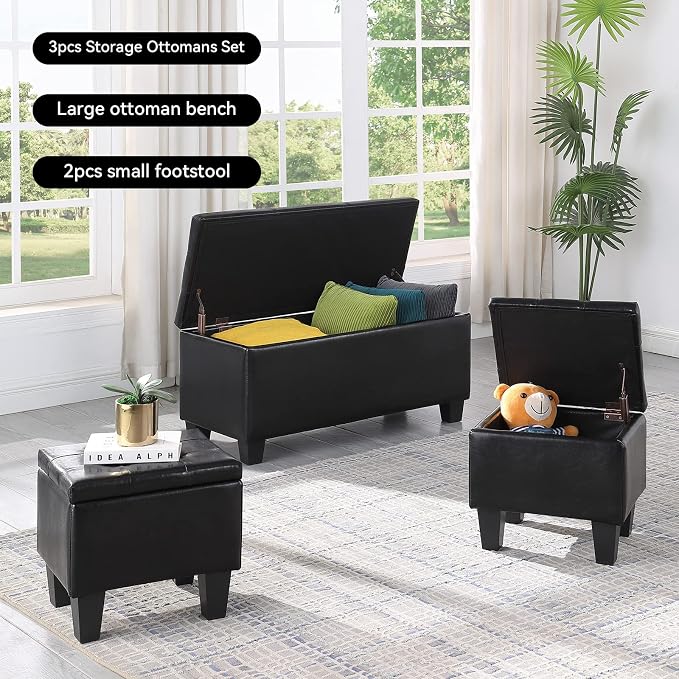 Storage Ottoman Set of 3, for Living Room Couch, End of Bed - Image 3