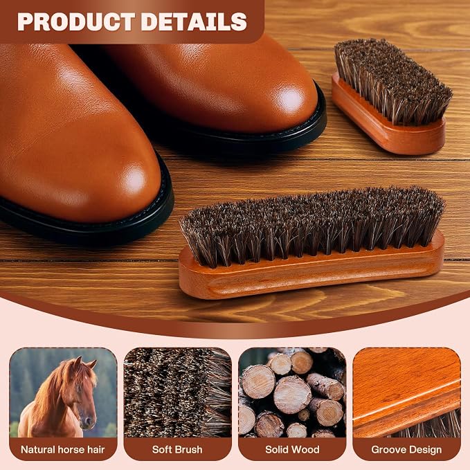 2 Pcs Horsehair Shine Shoes Brush Kit Polish Dauber Applicators Cleaning - Image 3