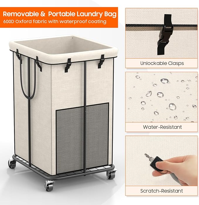 150L Laundry Hamper with Wheels, Rolling Laundry Basket with Metal Frame and - Image 5