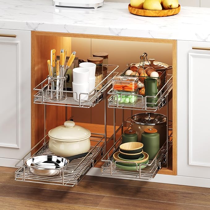 2 Tier Individual Pull Out Cabinet Organizer 13½" W x 18" D, Heavy Duty Cabinet - Image 6