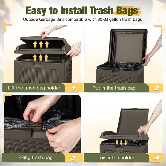 Devoko 33 Gallon Outdoor Trash Can - Image 3