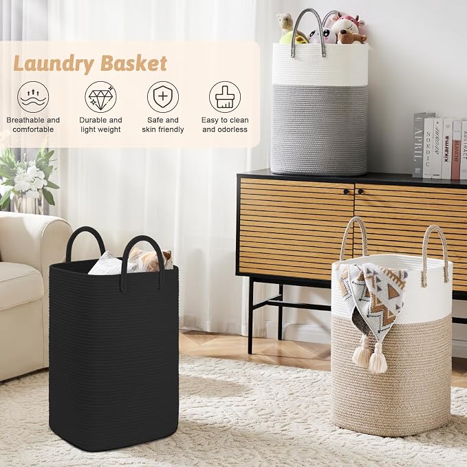 Laundry Basket, Woven Cotton Rope Laundry Hamper, 80L Versatile Storage - Image 4