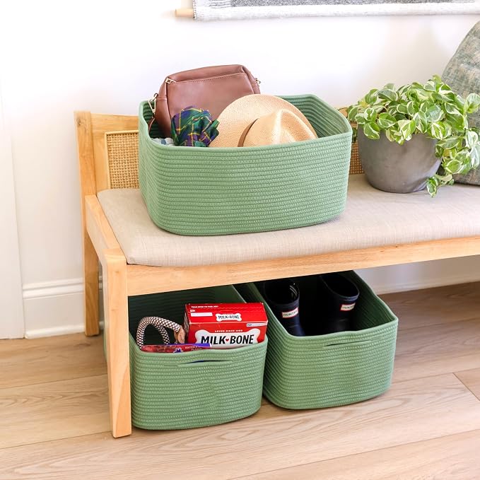NaturalCozy Storage Baskets 16.8”x13”x7.6” Cotton Rope Woven Baskets - Image 7
