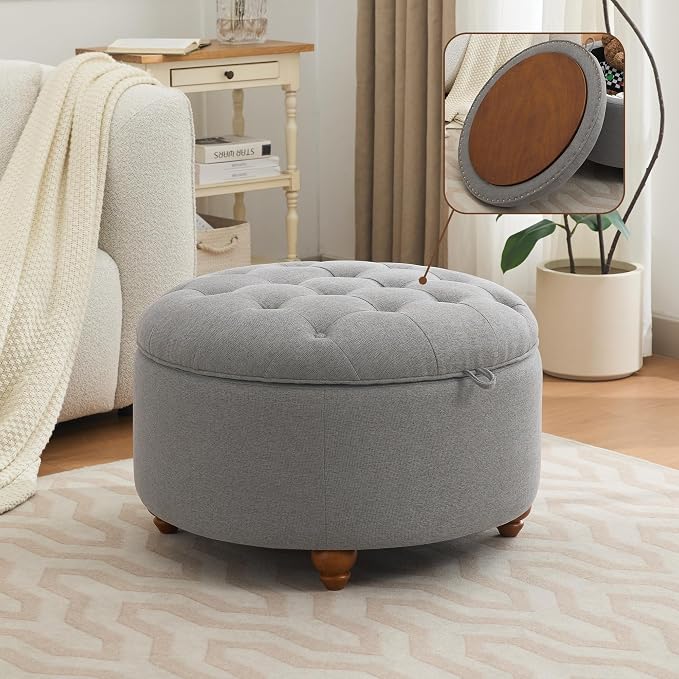 30Inch Round Storage Ottoman by WUTUTUEE