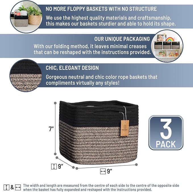NaturalCozy Storage Cubes 9”x9”x7”Cotton Rope Woven Baskets - Image 2
