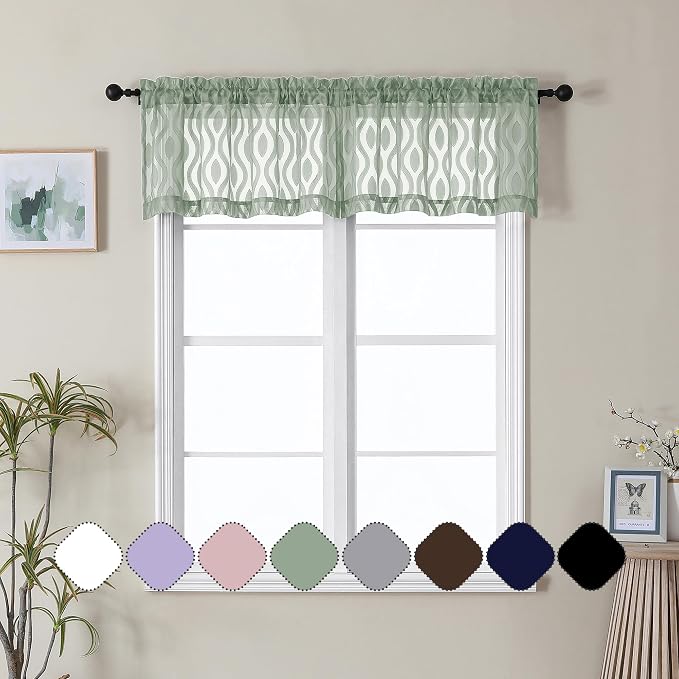 Aiyufeng Green Valance Curtains 14 Inch Length, Chic Wavy Line Clip Jacquard by Aiyufeng