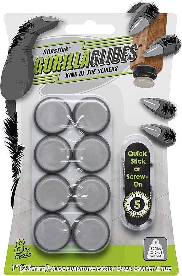 GorillaGlides CB253 1 Inch Chair Sliders/Furniture Glide Floor Protectors by Slipstick