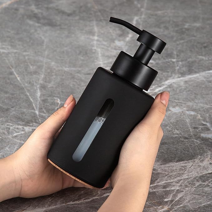 Enra Bathroom Soap Dispenser, 12oz Glass Black Soap Dispenser Stainless Steel - Image 6