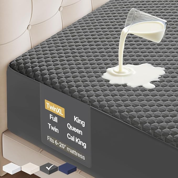 OhGeni 100% Waterproof Mattress Protector, Twin XL-Gray Size Mattress Pad by OhGeni