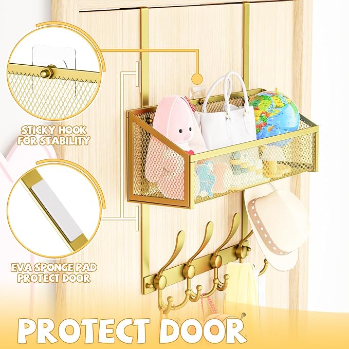 Over The Door Hooks Organizer, Coat Rack Over The Door Storage Hanger Towel Rack - Image 5
