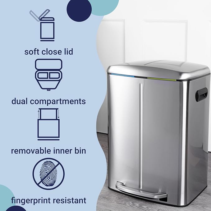 happimess HPM1005A Marco Rectangular 10.5-Gallon Double Bucket Trash Can - Image 3