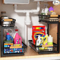 Under Sink Organizer Storage 2 Pack, 2 Tier Slide Out Height Adjustable Pull by Liuoud
